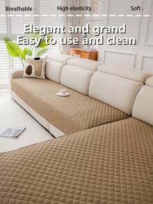 1 tấm bọc ghế sofa chần bông siêu âm, kiểu dáng tối giản hiện đại, họa tiết lưới hình học, bảo vệ ghế sofa khỏi hư hại, sử dụng được quanh năm, đáy chống trượt, có thể giặt máy, phù hợp với ghế sofa 1/2/3/4 chỗ ngồi và ghế sofa hình chữ L. - Màu Khaki - Xem 1