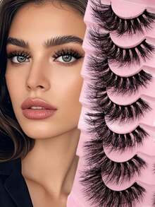 7 par DD böjda och fluffiga lösögonfransar, skapar mjuka och täta 8D-konstminkfransar, tjock fransförlängning - Svart - Visa 7