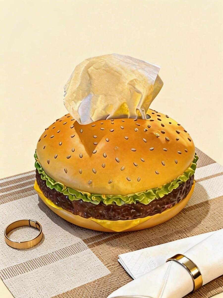POKOJA LAND Caja de pañuelos con diseño de hamburguesa, caja de pañuelos creativa, caja de toallas de papel para la sala de estar, caja de pañuelos para el hogar, decoración divertida, caja de pañuelos para el baño del hogar, organizador de baño, decoración de otoño, de vuelta a la escuela - Multicolor - Ver 1