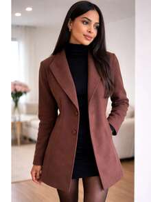 Women's Overcoat, Boiled Wool, Warm, Thick, Elegant For Cold Weather Winter - 咖啡棕 - 查看 1