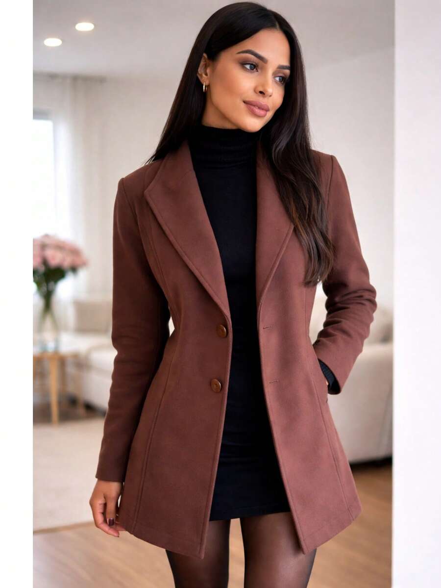 Women's Overcoat, Boiled Wool, Warm, Thick, Elegant For Cold Weather Winter - 咖啡棕 - 查看 1
