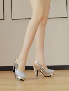 11.3cm High Platform Chunky Heel Sandals, Fairy Style, New 2024 Collection - Silver - View 2
