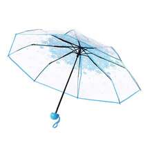1pc Transparent Sakura Flower Rain Umbrella, Automatic Folding Straight Handle Umbrella, Cute & - Multicolor - View 3