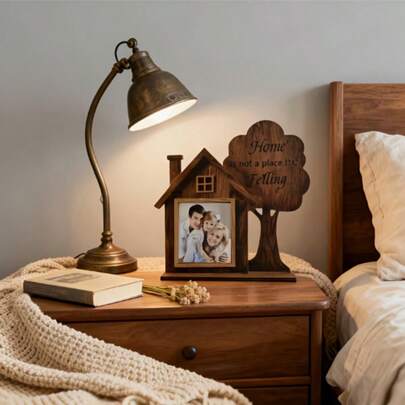 1pc Personalized Wooden Photo Frame - House Shaped Design, Home/Office Desktop Decor - Suitable For Valentine's Day, Mother's Day, Father's Day, Birthday, Wedding, Anniversary, Housewarming Gifts, And For Displaying Precious Memories And Family Photos