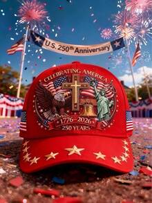 1顶美国建国250周年纪念棒球帽，绣有国旗和老鹰图案，1776-2026独立日纪念休闲可调节爱国帽，男女通用 - A - 查看 10