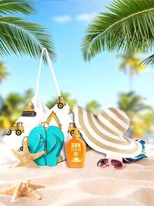 1 pièce Serviette de plage Excavatrice - Tissu tricoté doux, séchage rapide et super absorbant, convient pour les voyages, le yoga, la natation et les pique-niques , Design léger et à la mode marron et beige, essentiel de plage , Serviette moderne , Serviette super absorbante, couverture de plage, housse de chaise de plage - A - Voir 7