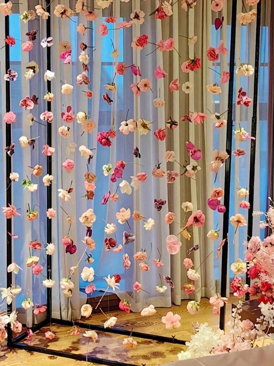 Hanging Floral Wreath Decor Floating Artificial Wild Flowers Vine Ceiling Backdrop, Floral Wreath Vine Wall Decor For Wedding Party Spring Home Garden, Pink, 3-10cm Random Size, Decorative Material Pack