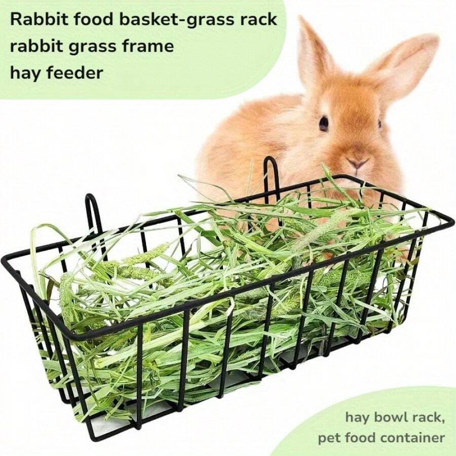 Metal Rabbit Feeder Basket With Hay Rack, Grid Design - Elevated Hay Rack For Small Pets, Durable Cage With Leak-Proof Design For Easy Cleaning, Pet Feeding Station | Cylindrical Wire Frame | Sturdy And Durable Structure, Rabbit Feeder