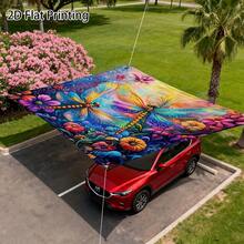 1pc Colorful Dragonfly Patterned Sun Shade Canopy, Designed For Outdoor Use, Easy To Install And Store, Suitable For Garden, Vacation, Camping And Pool Activities, Comes With Fixing Ropes - A - View 2