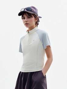 TECTOP 女士夏季半拉链短袖Polo衫，舒适休闲，适合室内瑜伽和户外跑步运动 - 淺藍色 - 查看 5