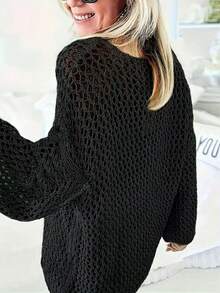 Women's Hollow Out Loose Pullover Sweater, Suitable For Summer Vacation Black - Black - View 3