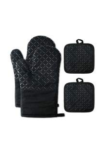 2 chiếc găng tay/miếng lót chịu nhiệt bằng silicon dày, găng tay nhà bếp chịu nhiệt, thích hợp cho việc nướng bánh, nấu nướng, miếng lót cách nhiệt chống trượt. - màu đen - Xem 16