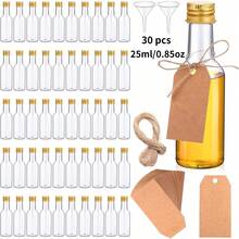 30pcs Mini Bottle Set, Capacities 0.85oz, 1.7oz, 3.3oz And 5oz, Plastic Material, With Caps, Includes 2 Liquid Funnels And Khaki Labels, Also Suitable For Chili Sauce, Juice And More - Gold - View 11