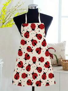 1件卡通瓢虫印花单面围裙，男女通用家用厨房系带围裙，家用烹饪防护围裙 - 彩色 - 查看 8