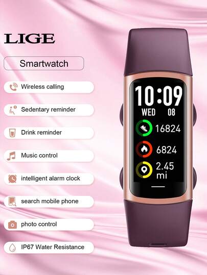  LIGE's New Smart Band: กันน้ำกระเซ็น, การติดตามกิจกรรม, พยากรณ์อากาศ, เล่นเพลง, การแจ้งเตือนการโทร, และตัวจับเวลาภาพถ่าย-สมาร์ทวอทช์มัลติฟังก์ชันสำหรับผู้ชายและผู้หญิง