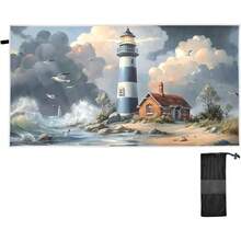 Elegant Retro Lighthouse Waves Beach Towel, Practical Picnic And Swimming - 30*59inch - View 2
