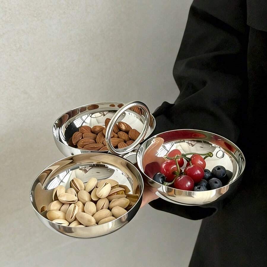 1个不锈钢茶盘 客厅水果零食盘 糖果甜点干果盘 小吃碟 食品托盘 - 銀色 - 查看 1