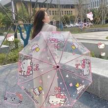 SANRIO 这款可爱的三丽鸥Hello Kitty透明自动折叠伞，采用8根铁质伞骨，搭配塑料伞面和伞柄，休闲时尚。可折叠的透明伞面印有卡通图案。非常适合夏季消暑，是海滩、旅行、母亲节礼物、花园、夏季郊游、毕业典礼、庆祝毕业、徒步旅行等各种场合的理想之选。它是一款必备的便携物品，也是送给自己、朋友和家人的完美礼物。 - 傘 - 查看 6