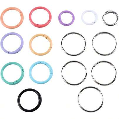 15 Pcs 10 Colors Round Spring O Rings - Durable Snap Keyrings, Quick-Release Spring Hooks Keychains, Lanyards Crafts (Mixed Colors)