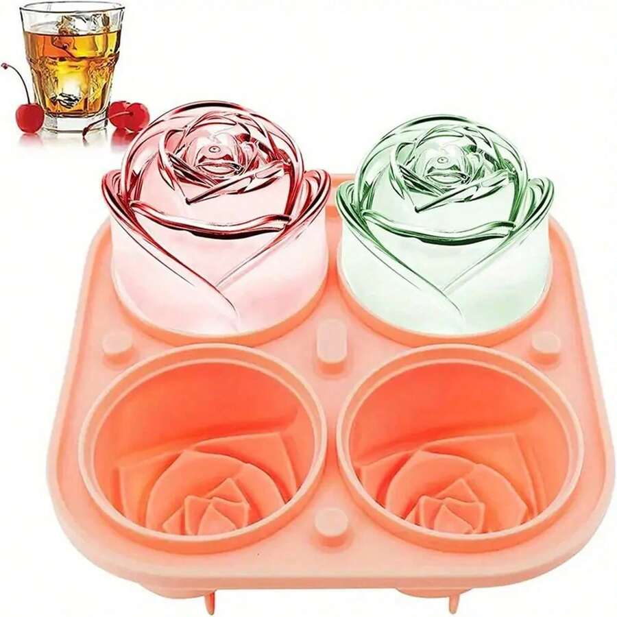 Khuôn làm đá, khuôn làm đá hình hoa hồng bằng silicon 4 ngăn, dùng cho rượu whisky, cocktail ướp lạnh, rượu bourbon, nước ép, và để trong tủ đông. - Nhiều màu - Xem 1