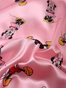 Disney 2 Pieces Pajama Set, Cute Pink Mickey Mouse Pattern Short Sleeve Shorts Sleepwear Set, Suitable For Spring/Summer Loungewear - Pink - View 3