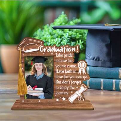 Boho Style Polished Wooden Graduation Photo Frame With Tassel Decor And Mortarboard Design - Vertical Desktop Frame, Suitable For 2026 Graduation Certificate Display, Graduation Cap Decoration Gift, Graduation Party Decor
