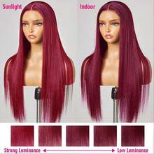 99j Burgundy Lace Front Wigs Human Hair 34Inch 13x4 Burgundy Wig Human Hair 250% Density Brazilian Virgin Straight Human Hair Wigs For Women Pre Plucked With Baby Hair - S99J - 查看 3
