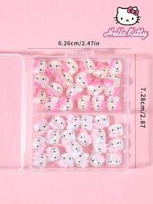 SANRIO 30件套三丽鸥Hello Kitty双格美甲装饰套装，2种Hello Kitty蝴蝶结设计美甲贴纸，带迷你水钻 - 彩色 - 查看 5
