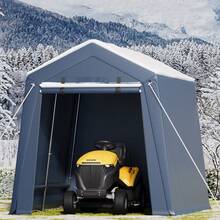 Cobertizo portátil impermeable para exterior - Carpa resistente para coches, motos, bicicletas y leña - Puerta enrollable, ventanas ventiladas - Refugio de jardín y almacenamiento - 7*12 pies - Ver 4