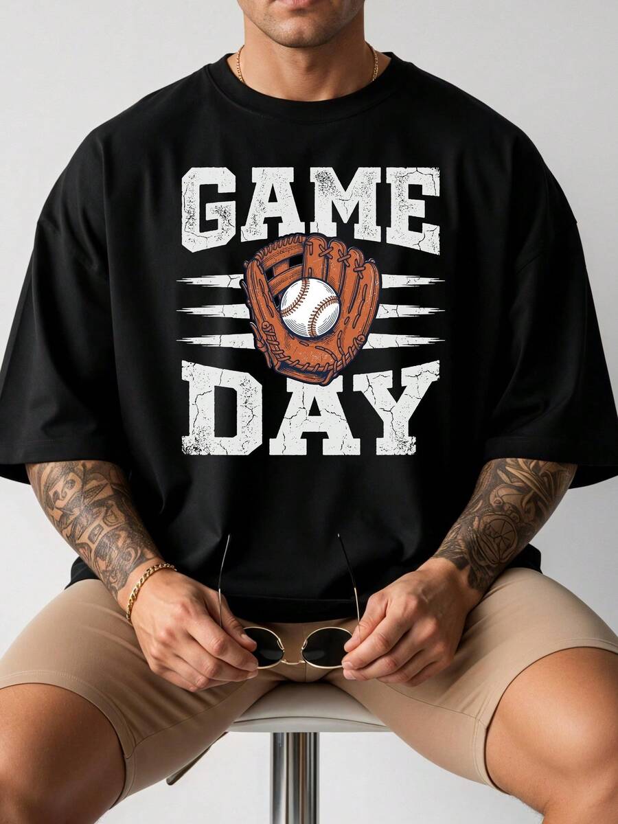 T-Shirts Für Spieltage, Baseball-T-Shirts, Retro-Baseball-T-Shirts, T-Shirts Für Sportfans - Black - View 1