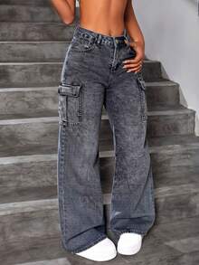 Straight-Leg Jeans In Washed Smoke Gray Denim With Multiple Pockets And Elastic Butt-Lifting Effect - Grey - View 4