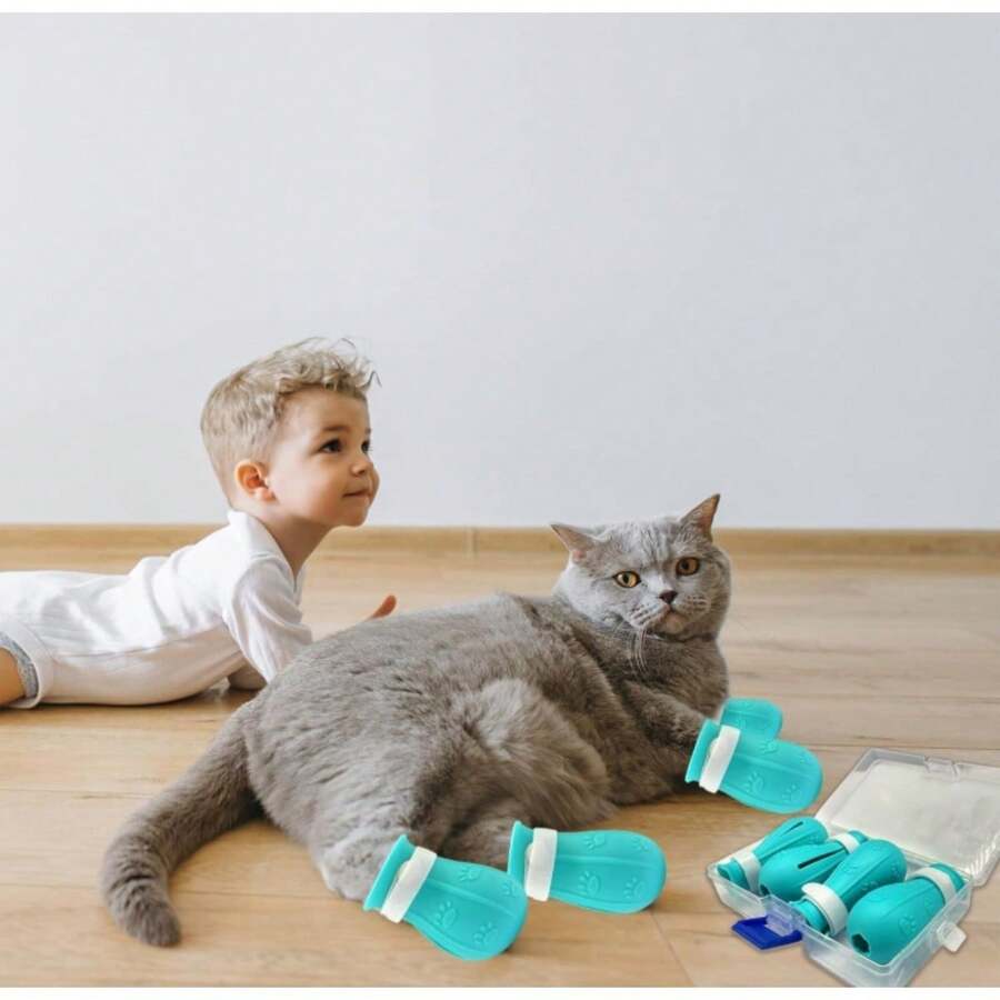 1 Set Of 4 Adjustable Anti-Scratch Cat Paw Protector Boots For GroomingBathing,Protect Your Furniture And Skin From Cat Claws - Multicolor - View 1