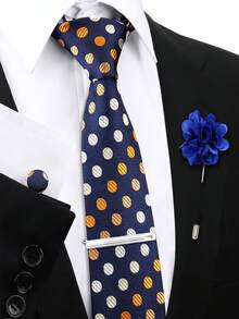 男士时尚商务领带套装（4件套） - 领带、袖扣、领带夹、胸针，适合休闲衬衫、派对、聚会等场合。 - 彩色 - 查看 64