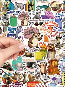 50pcs Cartoon Possum Sticker Cute Funny Decal For Diary Fridge Closet Wallet Backpack Envelope Label Magazine Decal Sticker (Not Easy To Fall Off) Stickers Scrapbook Supplies Scrapbooking - 1 Set - View 6