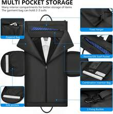 Garment Convertible Weekender Bag,Carry On Garment Bags For Travel Mens Suit Bag,Canvas Garment Duffle Bag Heavy Duty Overnight Bags For Men Women Hanging Clothes, 2 In 1 Large Luggage Dress Bag With Shoe Pouch,Black - 黑色 - 查看 4