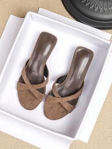 3,5 CM Sandalias de suela gruesa con punta redonda para mujer, nuevas cómodas sandalias planas minimalistas de verano con punta abierta y suela suave, calzado de verano 2026 - Café integral - Ver 4