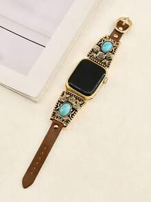 1件復古金色綠松石PU皮革金屬錶帶，玫瑰設計，適用於Apple Watch Ultra 2 SE 10 9 8 7 6 5 4 3 2 1系列，相容38mm 40mm 41mm 42mm 44mm 45mm 46mm 49mm - 金色 - 查看 6