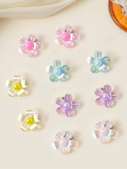 10 pezzi/confezione Fermagli per capelli a fiore colorati e trasparenti stile Ins Dopamina, fermagli in acrilico iridescente, fermagli carini per frangia adatti per uso quotidiano per ragazze