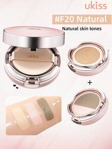 ukiss Bảng phấn tạo khối và bắt sáng 3 trong 1 hai lớp xoay tròn, lớp trên là kem nền dạng cushion, lớp dưới chứa phấn bắt sáng, che khuyết điểm và tạo khối, kiểm soát dầu và lâu trôi, tạo lớp trang điểm lì rạng rỡ, làm đều màu da, cần thiết cho trang điểm hàng ngày, kem nền dạng cushion 11g + phấn tạo khối 2.4g + phấn bắt sáng 1.2g - #F20 Tự nhiên - Xem 2