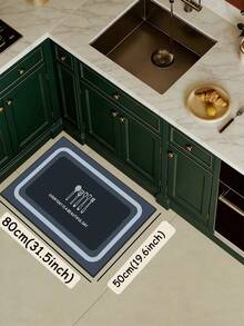 3.5mm Thick Absorbent Rubber Kitchen Mat, Large Or Small Rug With Layered Gray-Blue Rounded Border, Center Features White Line Drawings Of Kitchen Utensils And "EVERYDAY IS A BEAUTIFUL DAY" Slogan, Versatile Decor Carpet That Can Be Trimmed To Fit Kitchen, Surface Fabric, Middle Foam Layer, Bottom Rubber Layer - Multicolor - View 16
