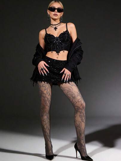 1 chiếc quần legging bó sát co giãn, kiểu Pháp cổ điển họa tiết hoa, lưới xuyên thấu, quần tất mỏng kiểu Gothic cho mùa xuân/hè, giúp định hình đôi chân, thời trang đa năng, phù hợp cho Halloween, đi làm, hẹn hò, tiệc tùng.