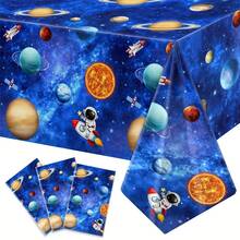 1/3pcs Galaxy Space Party Tablecloth, Disposable Plastic Galaxy Planet Astronaut Party Decor Tablecloth, Outer Space Theme Birthday Party Supplies, 137x274cm - Multicolor - View 9