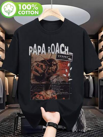 Unisex T-Shirt With The Song List From Papa Roach's Infest Album - Full Song Print, Flexible Fit With Band Logo And Song List, Perfect For Casual Outings, Concerts, Gym And Hiking - A Must-Have Item For Fans.
