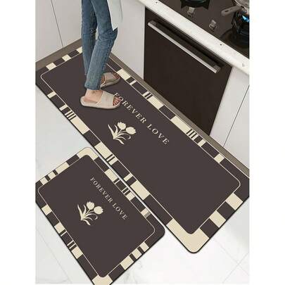 Thảm cao su thấm hút dày 3.5mm cho nhà bếp, kiểu dáng hiện đại sang trọng với họa tiết hoa hoặc tự nhiên trang nhã, nền đen với chữ tiếng Anh và họa tiết hoa tulip, kích thước tùy chỉnh phù hợp cho nhà bếp, phòng khách, phòng ngủ, phòng trẻ em, lót chuột, phòng tắm, lối vào, ngoài trời, ban công, hành lang và nhiều nơi khác.