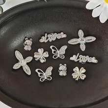 10件套DIY鞋饰挂件 - 闪亮星爆、字母、花朵、蝴蝶，非金属轻质材料，Y2K时尚百搭可爱男女通用，适用于EVA沙滩鞋、凉鞋，可拆卸鞋饰，节日礼物 - 銀色 - 查看 1