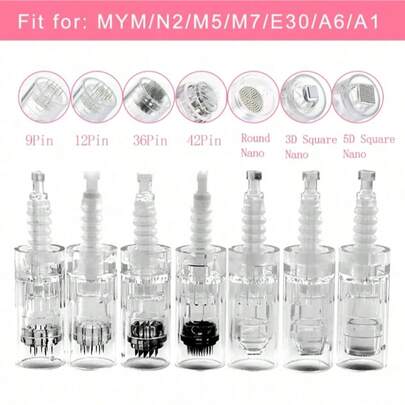 10pcs Disposable Replacement Needle Tips, 12/36/42 Pins/Round Nano 5D Bent Head Microneedle, Suitable For MYM/M5/M7/N2/A6/A1/E30, Individually Sealed Packaging