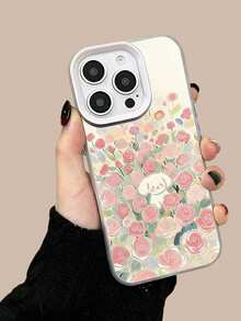 1个玫瑰小狗图案手机壳，防摔全包保护套，适用于 11/12/13/14/15/16/17/Pro Max - 彩色 - 查看 1