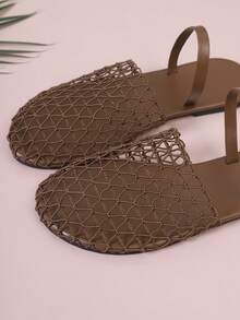 European And American Style New Women's Hollow Back Strap Comfortable Beach Flat Sandals Casual Slippers - Brown - View 10