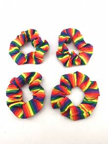 2/4/6/10 piezas Scrunchies de color arcoíris de 10 cm para mujeres, adecuados para usar durante el Mes del Orgullo, accesorios de viaje, sujetadores de coleta, bandas elásticas para el cabello, cuerda para el cabello, festival, fiesta - Multicolor - Ver 2