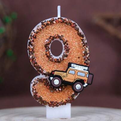1pc 0-9 Number Off-Road Vehicle Soft Gel Candle, Handmade Creative Candle With Orange Outline, Birthday Party Cake Decor, Numeric Candle